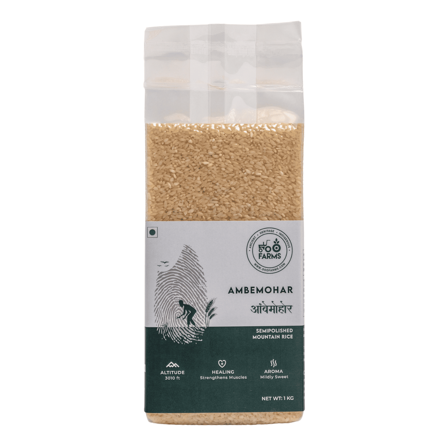 OOO Farms Ambemohar Rice (Semipolished) Package Frontside OOO Farms Ambemohar Rice (Semipolished) Package Frontside