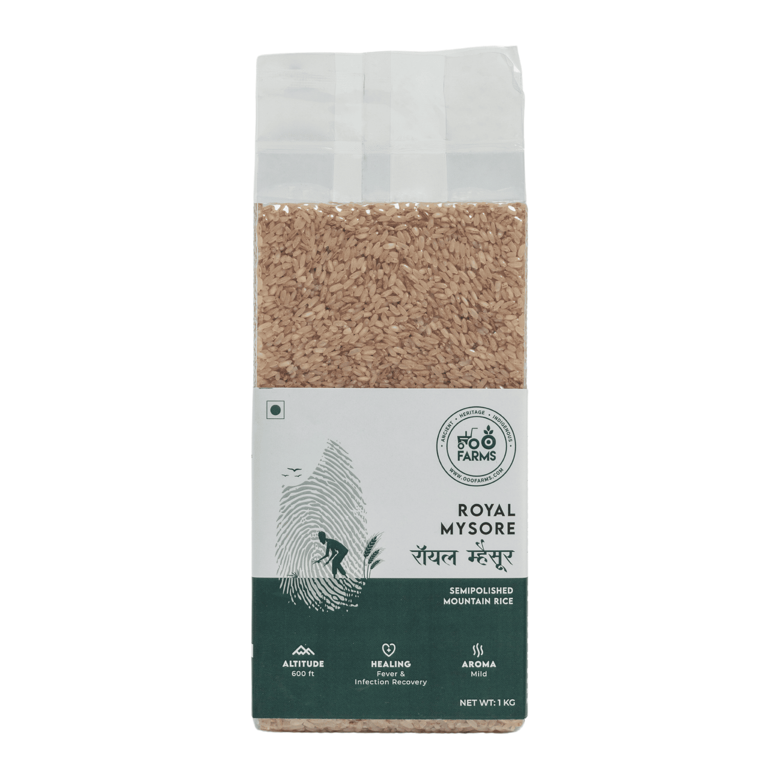 OOO Farms Royal Mysore Rice (Semipolished) Package Frontside OOO Farms Royal Mysore Rice (Semipolished) Package Frontside