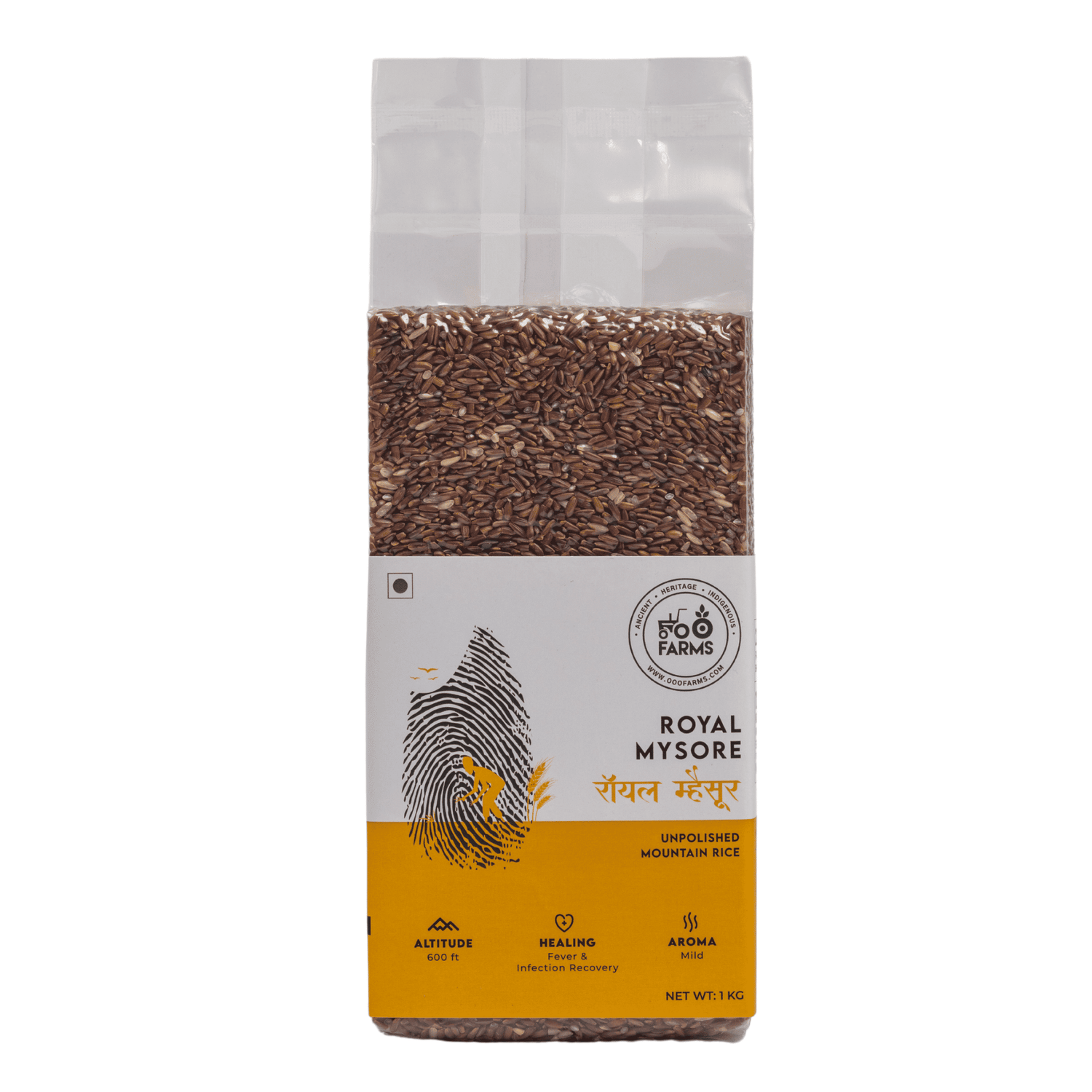 OOO Farms Royal Mysore Rice (Unolished) Package Frontside OOO Farms Royal Mysore Rice (Unolished) Package Frontside