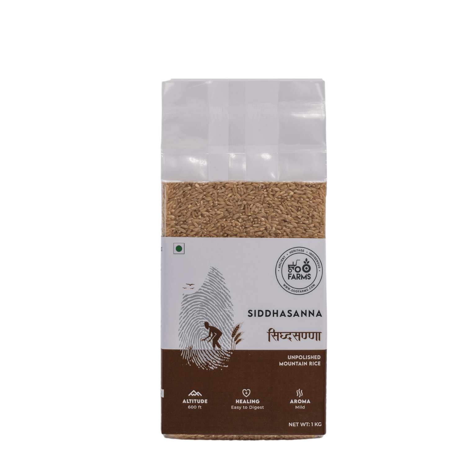 OOO Farms Siddhasanna Rice (Unpolished) Package Frontside OOO Farms Siddhasanna Rice (Unpolished) Package Frontside