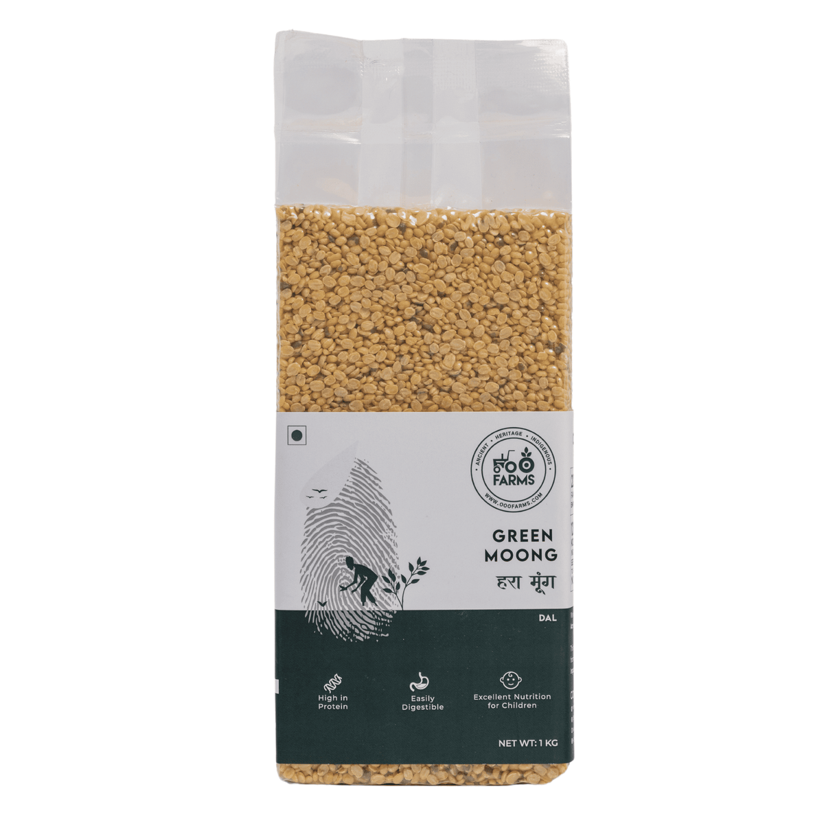 OOO Farms Unpolished Green Moong Dal Package Frontside