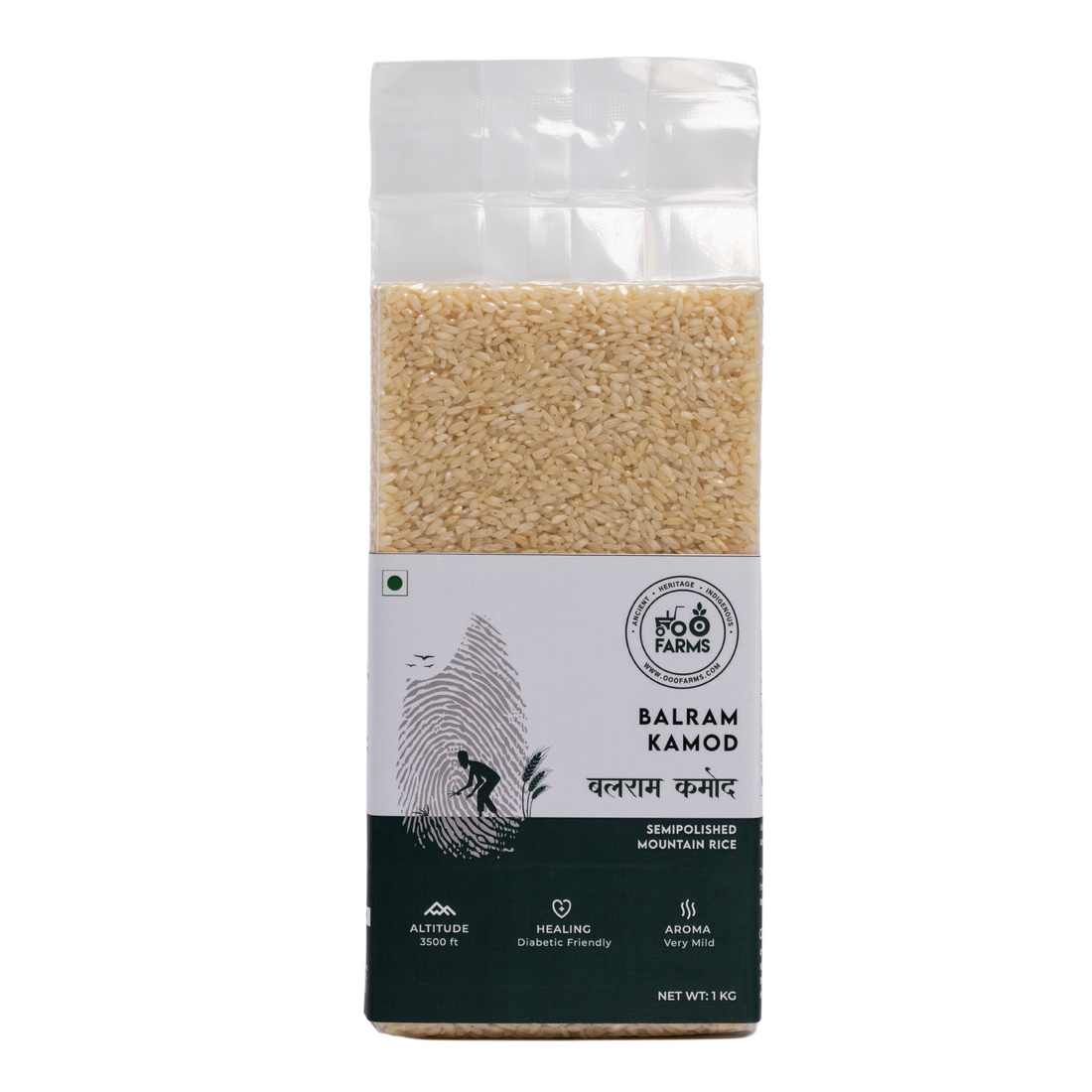 OOO Farms Balram Kamod Rice (Semipolished) Package Frontside