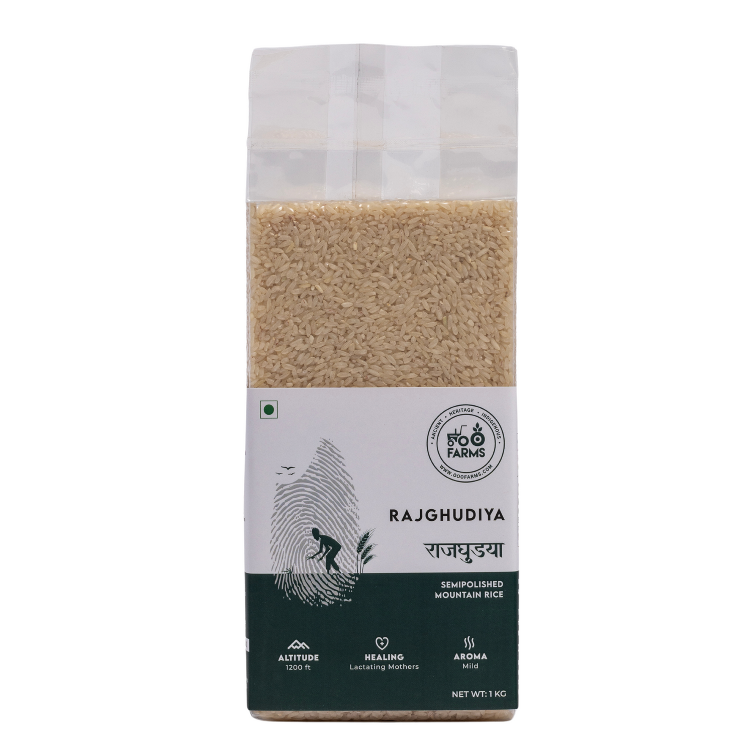 OOO Farms Rajghudiya Rice (Semipolished) Package Frontside